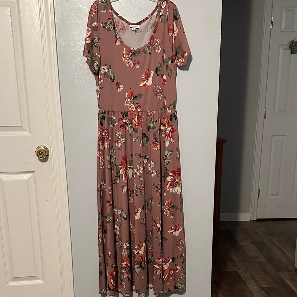 LuLaRoe Floral Midi Dress in Mauve and Red